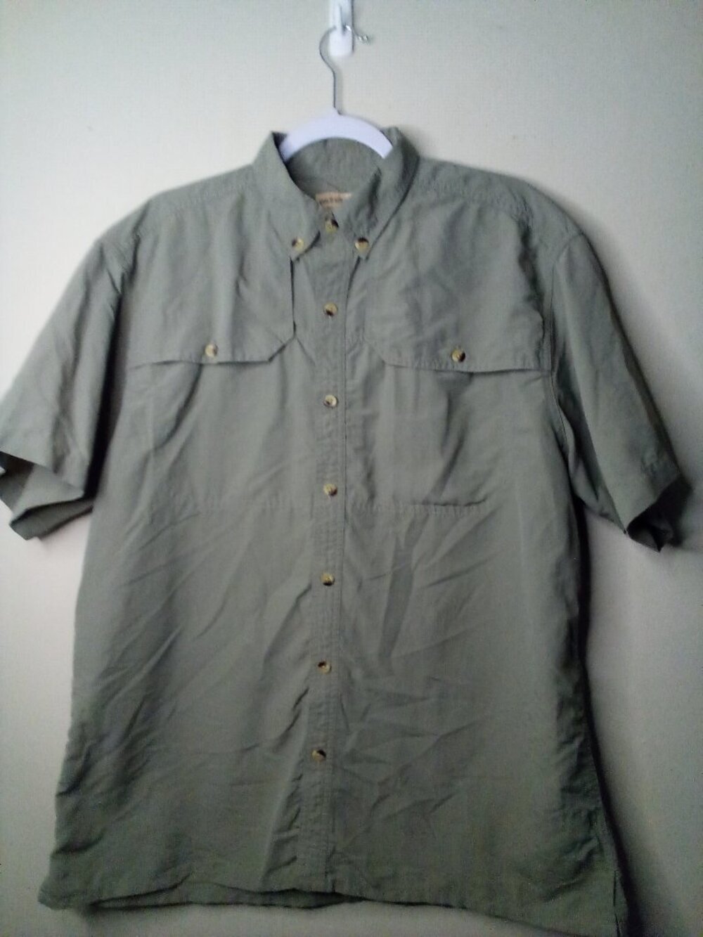 Cold Storage Four Weather Gear Shirt Men L Short Sleeve Button Down Green